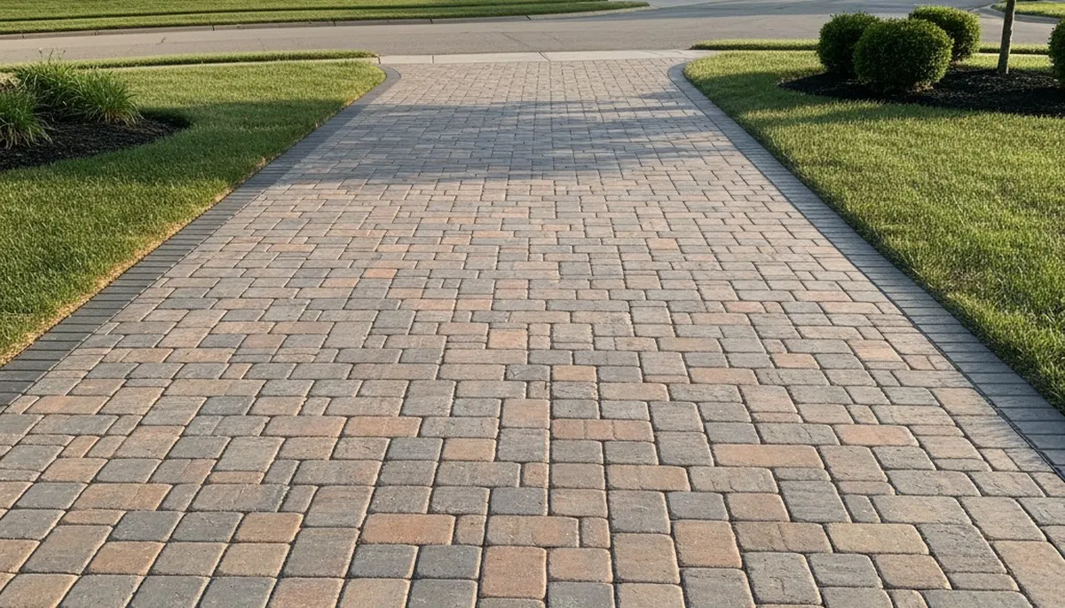 Completed interlocking paver driveway installation by Chop Chop Landscaping in Allentown, PA