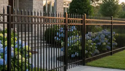 Black ornamental metal fence installation by Chop Chop Landscaping in Allentown, PA for durable curb appeal