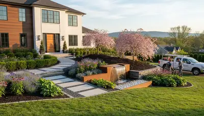 Landscaping crew providing lawn care service in Allentown, PA