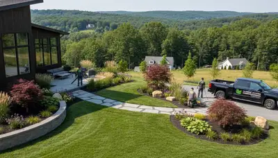 Allentown, PA landscaping crew providing professional lawn care services for local properties