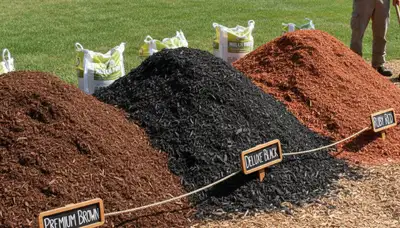 Brown, black, and red mulch variety display for landscaping projects in Allentown, PA