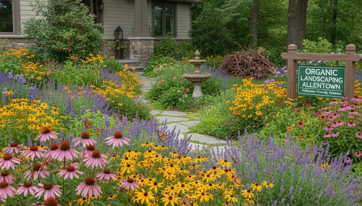 Native pollinator garden with bees and butterflies by organic landscapers in Allentown, PA