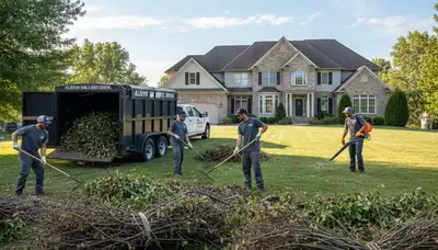 Professional yard cleanup crew hauling debris and branches in Allentown, PA property landscaping service