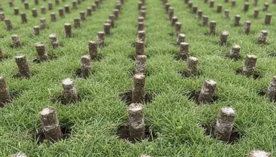 Close-up of soil core plugs from professional lawn aeration in Allentown, PA by Chop Chop Landscaping
