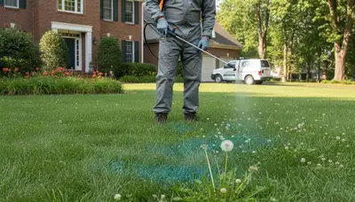 Lawn care technician applying targeted weed control treatment in Allentown, PA lawn